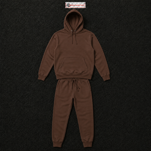 Conjunto de chándal con sudadera con capucha oversize marrón para hombre y mujer, sudadera lisa y pantalones de chándal de pierna ancha, ropa casual urbana al por mayor - Product Image 5