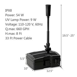 Pompa di filtraggio GPH stagno 660 All-In-One con sterilizzatore e getto di fontana per proprietari di laghetti - Product Image 4