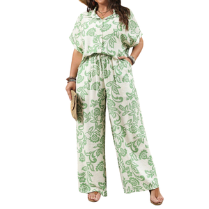 Ensemble de combinaison à jambes larges imprimées pour femmes, tenue assortie - Product Image 4