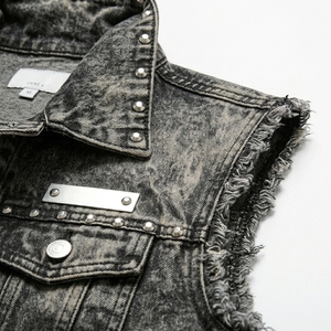 Streetwear Casual Autumn Breathable Denim <b>Vest</b> Custom Printed Studded Jacket Sustainable Solid Color High Quality Cotton <b>Vest</b> - Product Image 2