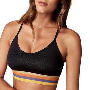 Soutien-gorge de sport noir en maille pour femme, bretelles spaghetti, col rond, sans couture, haut de yoga et d'entraînement, maintien moyen, respirant, vêtement de fitness - Product Image 4