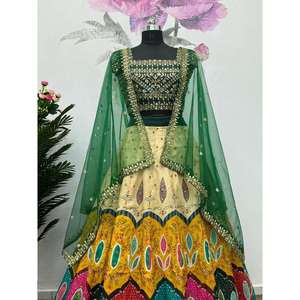 DISEÑADOR MONA SILK DIGITAL PRINT CON TRABAJO A MANO LEHENGA CHOLI CON DUPATTA MULTI - Product Image 4