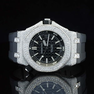 Reloj de Cuarzo con Movimiento Automático ETA, Correa de Silicona Negra, Esfera de Moissanita y Acero Inoxidable, Estilo Hip Hop para Hombre - Product Image 2