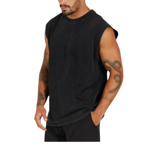 High Street <b>Vintage</b> Stonewashed Woven <b>Tank</b> <b>Top</b> for Men 100% Cotton Eco-Friendly Customizable Streetwear Gym Quick Dry Breathable - Product Image 1