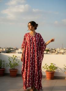 Robe Kaftan Ethnique en Coton Sur Mesure pour Femme, Col en V, Teinture Tie-Dye, Lavable, Taille à Cordon, pour Revendeurs de Boutiques - Product Image 4