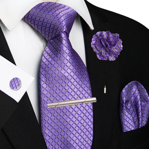 Corbatas a cuadros marrones y amarillas para hombre, conjunto de lujo de corbata de seda de 8 cm, pajarita, pañuelo de bolsillo y gemelos, accesorios para negocios, fiestas y bodas - Product Image 5