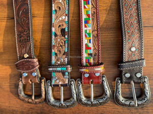 เข็มขัดหนังแท้สำหรับผู้ชายและผู้หญิง, เข็มขัดลายดอกไม้ทำด้วยมือแบบตะวันตกเข็มขัดคาดเอวหนังแท้ - Product Image 6