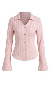 Camisa de Mujer con Botones y Rayas Finas Azul Marino, Manga Larga, Cuello Clásico, Corte Clásico, Blusa para Oficina, Largo Regular, Tela Popelina - Product Image 2