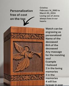 Handmade Wooden Angel Cremation Urn | Carved Memorial Adult Ashes Personalized Funeral | Religious Keepsake Urn by AYAANS - Product Image 5