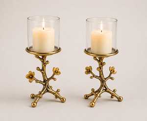 Luxury Gold Metal Hurricane Glass Ramadan Candle Holder Set Portable Durable Waterproof Candle Stand - Product Image 1