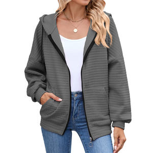 Sudadera con capucha de punto gofrado extragrande para hombre, de corte holgado, con cremallera, bordado personalizado, para mayor comodidad en invierno - Product Image 2