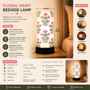 Floral Print LED Bedside Table Lamp Warm White <b>Night</b> <b>Light</b> Modern Decorative Desk Lamp for Bedroom Living Room Study Home Decor - Product Image 5