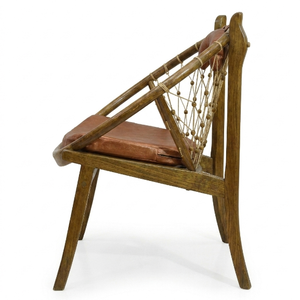 Fauteuil en rotin moderne fait main avec dossier en cuir PU, pieds en bois massif, chaise longue rembourrée marron pour salon, hôtel, villa - Product Image 1
