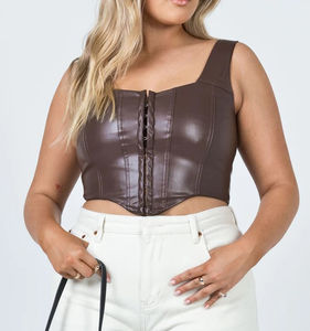 Corset respirant en coton et néoprène pour femme, en cuir brillant avec fermeture éclair avant, grande taille, couleur personnalisable pour tenue de club classique, OEM - Product Image 4