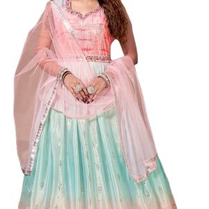 Vestido DE TRABAJO estampado con Secuencia de bordado de seda pura Chinon de último diseñador por Fab Zone - Product Image 1