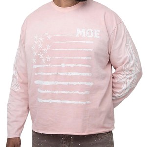 Chemises pour hommes à manches longues avec logo personnalisé, en coton lourd, imprimé graphique, style streetwear décontracté, pull à motif drapeau américain, rose - Product Image 4