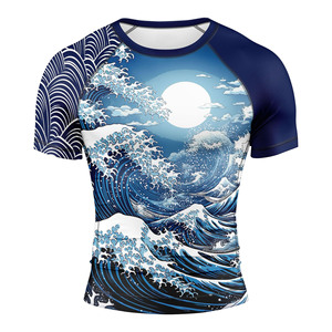 Ensemble Rash Guard à Manches Courtes pour Homme avec Imprimé Vague par Sublimation, Séchage Rapide, 100% Spandex Polyester, Short MMA et Rash Guard - Product Image 6