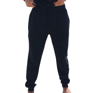 <b>Men's</b> <b>Navy</b> Blue Cotton <b>Joggers</b> Full Length Solid Color Casual Elastic Waist Knitted Breathable Embroidery Summer Wear - Product Image 2