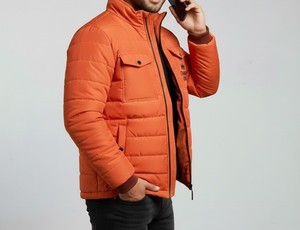 CHAMP KING Veste matelassée orange pour homme, col rabattable, fermeture éclair - Product Image 3
