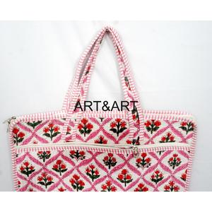 Handmade Floral 100% Cotton Block Printed <b>Quilted</b> Soft High Quality Eco-Friendly Lightweight Durable Daily Use Travel Laptop - Product Image 4