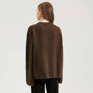 Womens Chocolate Brown Oversized Knitted Sweater Long Sleeve Crew Neck Pullover Casual Winter Top - Product Image 6
