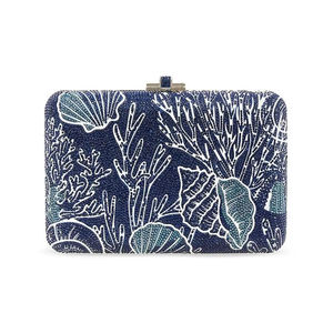 Bolso de mano cuadrado clásico hecho a mano con cuentas para mujer, diseño de conchas marinas, bolso de moda, bolso de noche de lujo con bordado, cadenas y anillo - Product Image 1