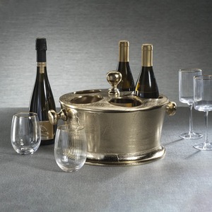 Refroidisseur à vin de luxe style vintage finition laiton avec poignées décoratives, refroidisseur multi-bouteilles en métal doré pour fêtes, champagne et vin - Product Image 2