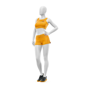 Ensemble de yoga ODM 2 pièces : Crop top et short taille haute sans couture, col rond, dos nageur, design orange uni, respirant, en Spandex et Polyester - Product Image 1