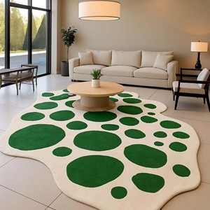 Tapis d'appoint vert abstrait irrégulier tufté à la main, tapis moderne doux et moelleux, tapis de luxe de designer, tapis de sol contemporain pour la décoration du salon - Product Image 3