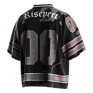 Custom American Football Jersey Black <b>Mesh</b> V-Neck <b>Short</b> Sleeve Breathable Digital Print Front Team Uniform Unisex Adult Size - Product Image 3