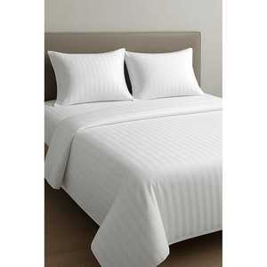 Juego de Sábanas de Microfibra de 210 Hilos con Rayas de Satén Blancas de 1 cm, 4 Piezas, Tamaño Queen, para Hotel y Hogar, Incluye Sábana y Funda de Almohada Tamaño King - Product Image 1