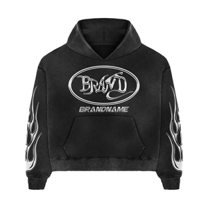 Ensemble de survêtement personnalisé pour homme, noir, motif flamme, sweat à capuche et pantalon de jogging, streetwear, ensemble de survêtement graphique, OEM ODM, marque privée - Product Image 6