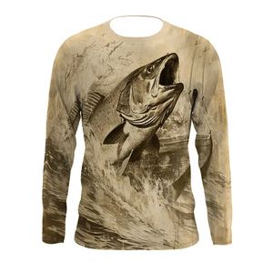 Chemise de pêche à manches longues pour homme avec motif de bar, séchage rapide, col rond, haut décontracté - Product Image 2