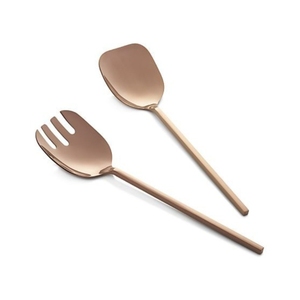 Juego de tenedor y cuchara para servir con mango dorado martillado, utensilios modernos de acero inoxidable para ensaladas, para el hogar, hoteles y comedores tipo buffet. - Product Image 6