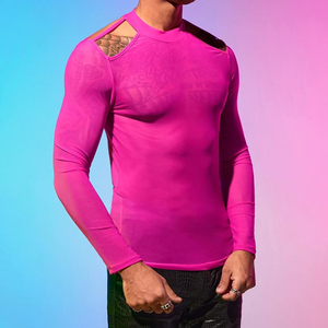 Camiseta Transparente de Malla Rosa para Hombre, Camiseta de Manga Larga Transparente, Camiseta de Malla Transparente Estilo Y2K, Camiseta de Malla de Red para Playa o Piscina - Product Image 5