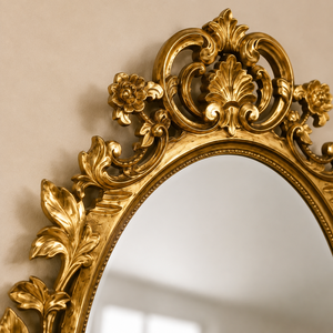 Antique Gold Oval Wall Mirror Ornate Floral Leaf Frame Decorative Vintage Mirror for Bedroom Living Room Home Decor - Product Image 4