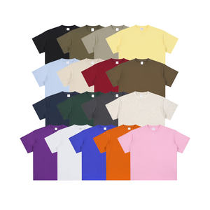 T-shirt tendance pour homme en coton épais, manches courtes, col ample, couleur unie, coupe oversize, avec impression en relief - Product Image 2