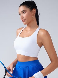 Women Criss <b>Cross</b> Back Sports Bra Scoop Neck Multi Strap Tennis Yoga Bralette Rempadded Medium Support Activewear Crop <b>Top</b> - Product Image 6
