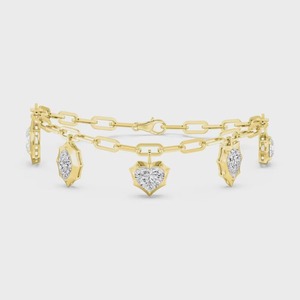 5ctw Lab Grown Diamond Charm Heart Marquise Pear Drop <b>Solid</b> Gold Geometric Station Bangle <b>Bracelet</b> Women's Luxury IGI Certified - Product Image 5