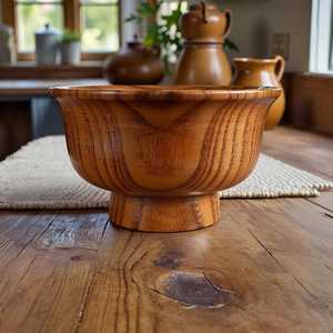 Bol à salade en bois d'acacia artisanal : bols ronds ondulés écologiques à grain unique, vaisselle de cuisine artisanale, passe au lave-vaisselle, classique - Product Image 4