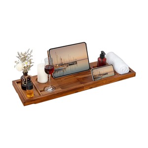 <b>Wooden</b> Bathtub Caddy Tray Expanding <b>Bath</b> <b>Board</b> Organizer Wine Glass Tablet Holder For Luxury Spa Bathroom Decor Wholesale - Product Image 1