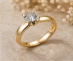 Bague de fiançailles solitaire en diamant de laboratoire, or jaune 14 carats, rhodié, certifiée IGI, six griffes, classique, cadeau de mariage, bague de demande en mariage - Product Image 2