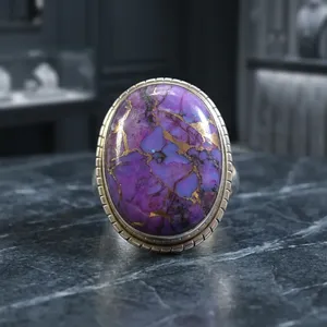 Wholesale 925 Sterling Silver Purple <b>Copper</b> Turquoise Gemstone Statement Ring Bezel Setting Unisex Jewelry - Product Image 4