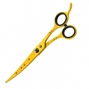 Tijeras Profesionales para Adelgazar el Cabello, Color Amarillo, Acero Inoxidable, Hojas Afiladas, para Diestros, Mango de Plástico con Diseño de Huella de Pata - Product Image 3