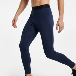 Leggings de compression pleine longueur pour hommes, bleu marine uni, taille élastique, Spandex Nylon - Product Image 6