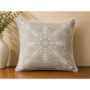 Luxury 100% Linen Embroidered <b>Cushion</b> <b>Cover</b> with Scalloped Edge | Premium Decorative Throw Pillow <b>Cover</b> - Product Image 1