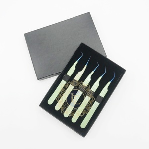 Lite Green Multi Glitter Blue Point Tweezer Pinzas para pestañas de acero inoxidable de alta calidad Recubrimiento en polvo sostenible Privado - Product Image 5