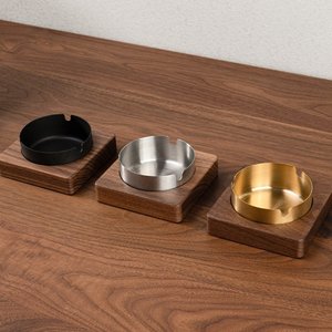 Cendrier en bois de style nordique créatif avec insert métallique doré et argenté, design moderne pour le bureau ou la maison - Product Image 4