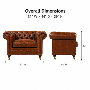 Sillón Chesterfield de Cuero Marrón, Estilo Moderno de Mediados de Siglo, Patas de Madera Maciza, para Sala de Estar, Dormitorio, Hotel, Cuero Genuino - Product Image 2