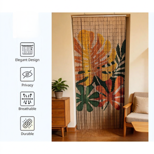Bamboo Beaded Vertical Blinds Tropical Leaf Pattern Blackout Bohemian Modern Design Sliding Window Door Curtain High Quality - Product Image 4